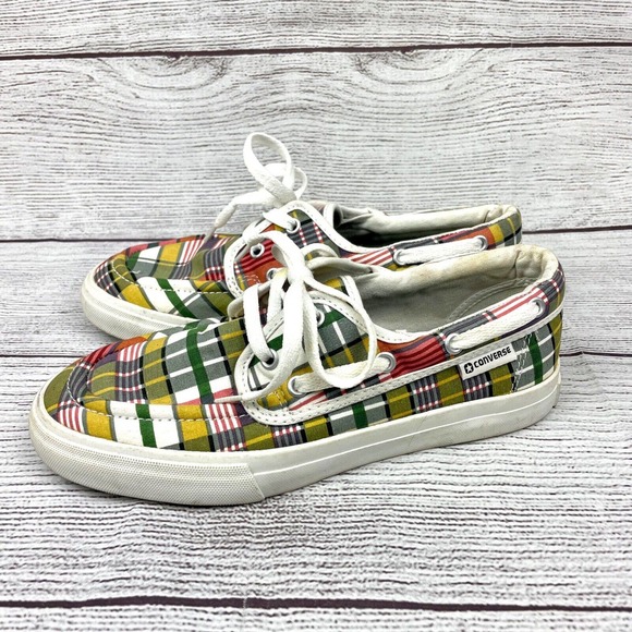 CONVERSE Plaid Canvas Slip On Loafer Boat Shoes Mens 7 Womens 8.5 - Picture 1 of 11